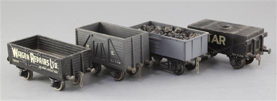 A Wagon Repairs Ltd open wagon, no.13625, in black, a Triang open wagon 16T, no.873412, in grey, an NE